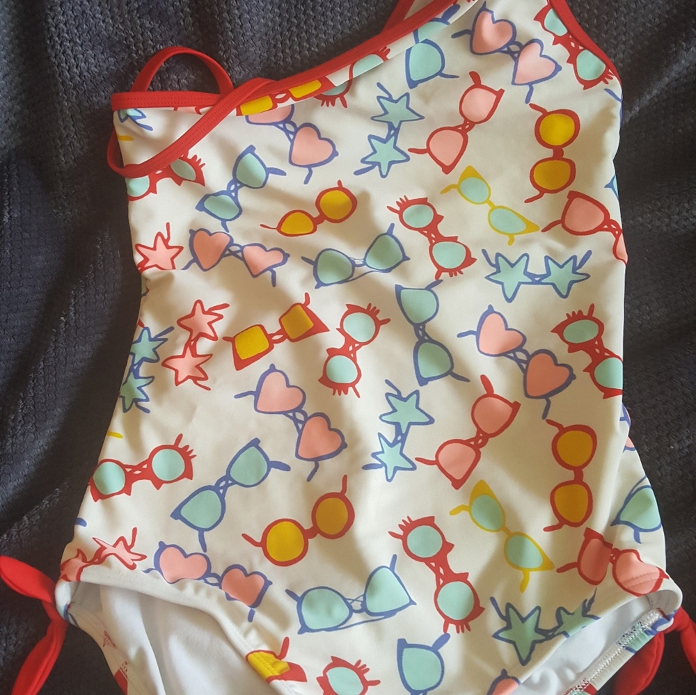Lands End sunglasses themed girls swimsuit size 14